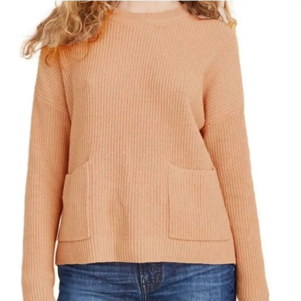 Madewell tan crewneck patch pocket sweater large